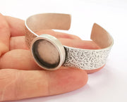 Bracelet Blank Resin Bangle Dry Flower inlay Blank Cuff Bezel Glass Cabochon Base Textured Adjustable Antique Silver (20mm ) G19850