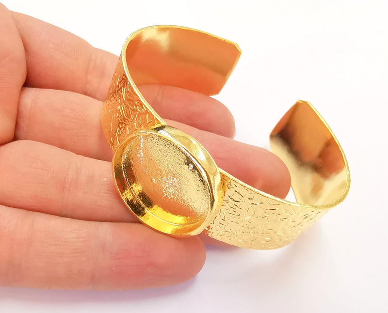 Bracelet Blank Resin Bangle Dry Flower inlay Blank Cuff Bezel Glass Cabochon Base Textured Adjustable Gold Plated  (25mm) G22444