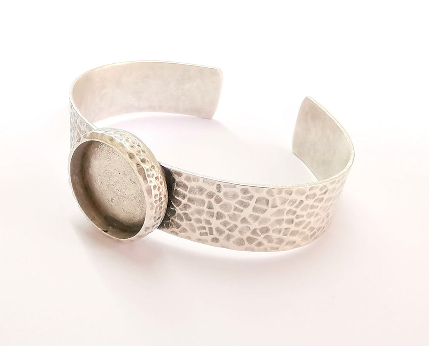 Bracelet Blank Resin Bangle Dry Flower inlay Blank Cuff Bezel Glass Cabochon Base Hammered Adjustable Antique Silver (20mm ) G19852