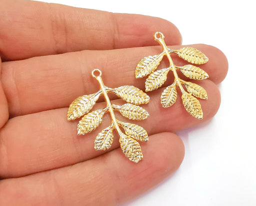 2 Leaf Charms Shiny Gold Plated Charms (35x28mm)  G20291
