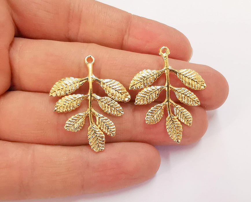 2 Leaf Charms Shiny Gold Plated Charms (35x28mm)  G20291