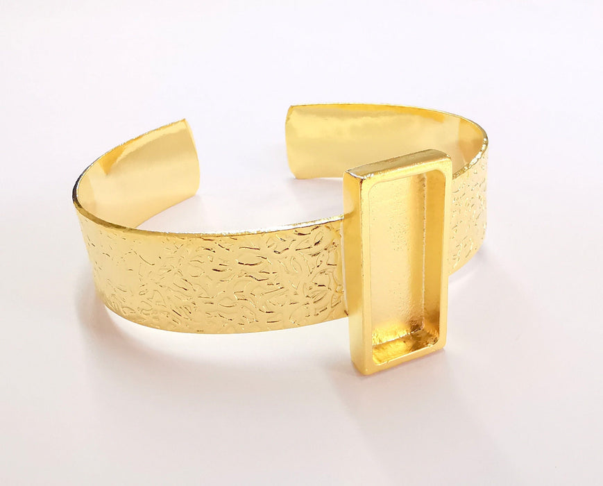 Bracelet Blank Resin Bangle Dry Flower inlay Blank Cuff Bezel Glass Cabochon Base Textured Adjustable Gold Plated  (25x10mm ) G19853