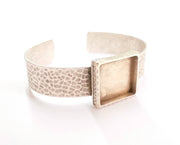 Bracelet Blank Resin Bangle Dry Flower inlay Blank Cuff Bezel Glass Cabochon Base Hammered Adjustable Antique Silver (20x20mm ) G19848