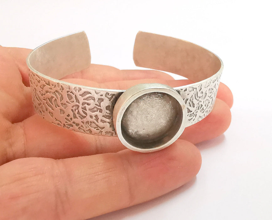 Bracelet Blank Resin Bangle Dry Flower inlay Blank Cuff Bezel Glass Cabochon Base Textured Adjustable Antique Silver (18mm ) G19867