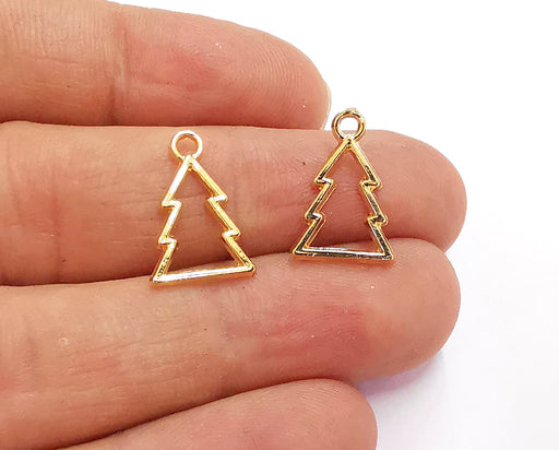 10 Pine Tree Charms Shiny Gold Plated Charms (18x12mm)  G20325