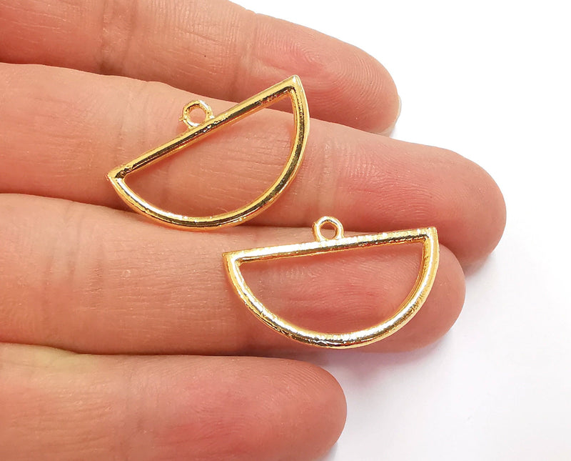 4 Half Moon Charms Shiny Gold Plated Charms (17x29mm)  G20328