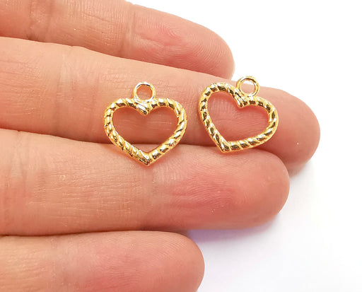 8 Twisted Heart Charms Shiny Gold Plated Charms  (17x17mm)  G20332