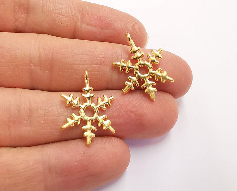 4 Snow Flake Charms Gold Plated Charms (24x17mm)  G20351