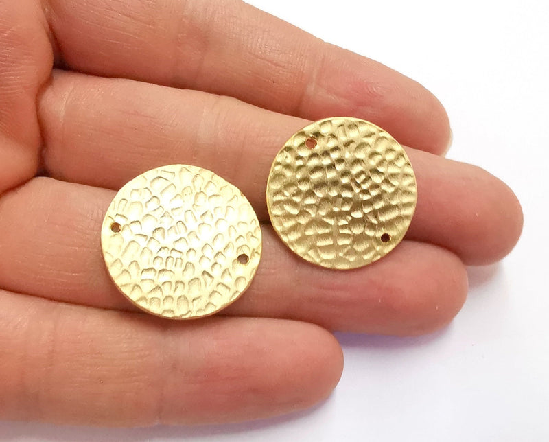 2 Hammered Circle Connector Charms Round Charms Gold Plated Brass Charms  (25 mm)  G20354