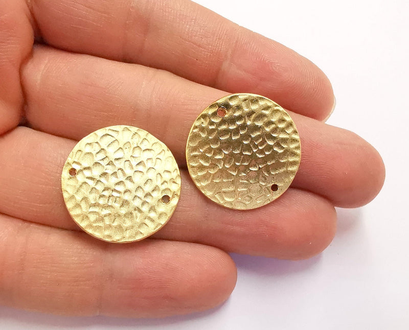 2 Hammered Circle Connector Charms Round Charms Gold Plated Brass Charms  (25 mm)  G20354