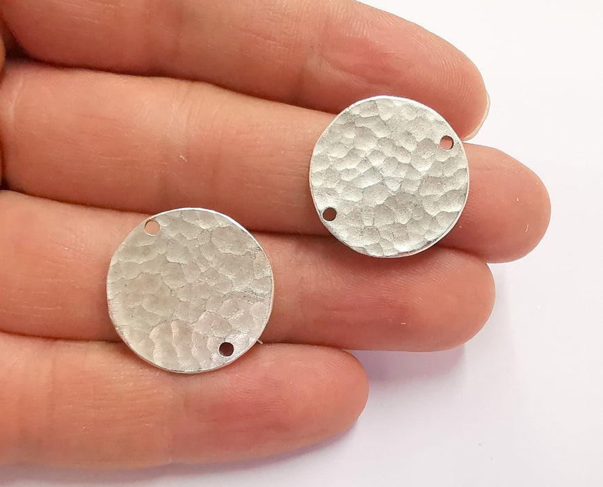 2 Hammered Circle Connector Charms Round Charms Antique Silver Plated Brass Charms  (25 mm)  G20355