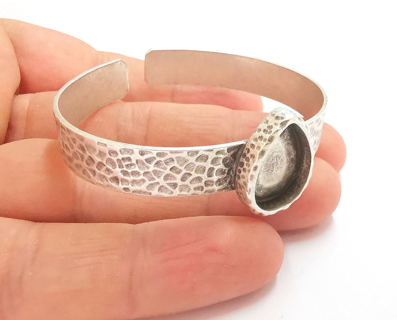 Bracelet Blank Resin Bangle Dry Flower inlay Blank Cuff Bezel Glass Cabochon Base Hammered Adjustable Antique Silver (18x13mm ) G19870