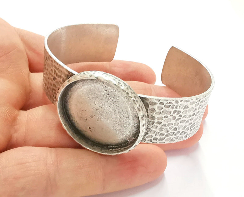 Bracelet Blank Resin Bangle Dry Flower inlay Blank Cuff Bezel Glass Cabochon Base Hammered Adjustable Antique Silver (40mm ) G19872