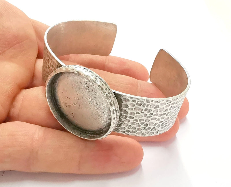 Bracelet Blank Resin Bangle Dry Flower inlay Blank Cuff Bezel Glass Cabochon Base Hammered Adjustable Antique Silver (40mm ) G19872