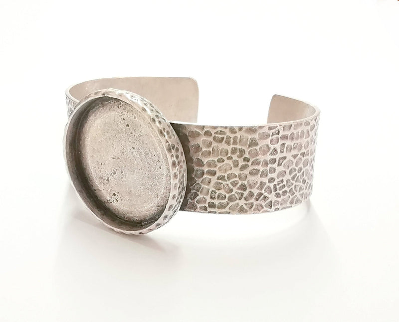 Bracelet Blank Resin Bangle Dry Flower inlay Blank Cuff Bezel Glass Cabochon Base Hammered Adjustable Antique Silver (40mm ) G19872