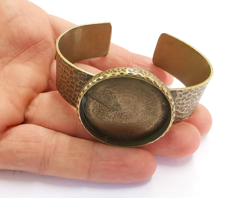 Bracelet Blank Resin Bangle Dry Flower inlay Blank Cuff Bezel Glass Cabochon Base Hammered Adjustable Antique Bronze Plated (35mm ) G20361