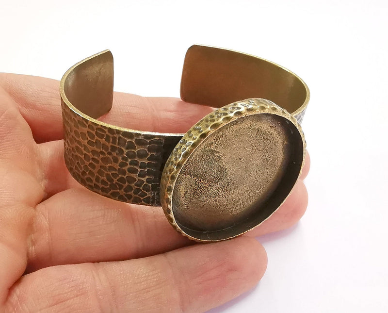 Bracelet Blank Resin Bangle Dry Flower inlay Blank Cuff Bezel Glass Cabochon Base Hammered Adjustable Antique Bronze Plated (35mm ) G20361