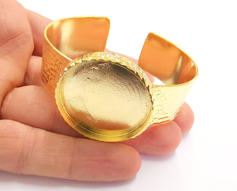 Bracelet Blank Resin Bangle Dry Flower inlay Blank Cuff Bezel Glass Cabochon Base Hammered Adjustable Gold Plated  (35mm ) G20364