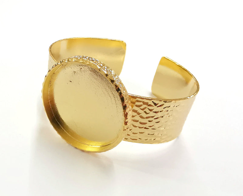 Bracelet Blank Resin Bangle Dry Flower inlay Blank Cuff Bezel Glass Cabochon Base Hammered Adjustable Gold Plated  (35mm ) G20364