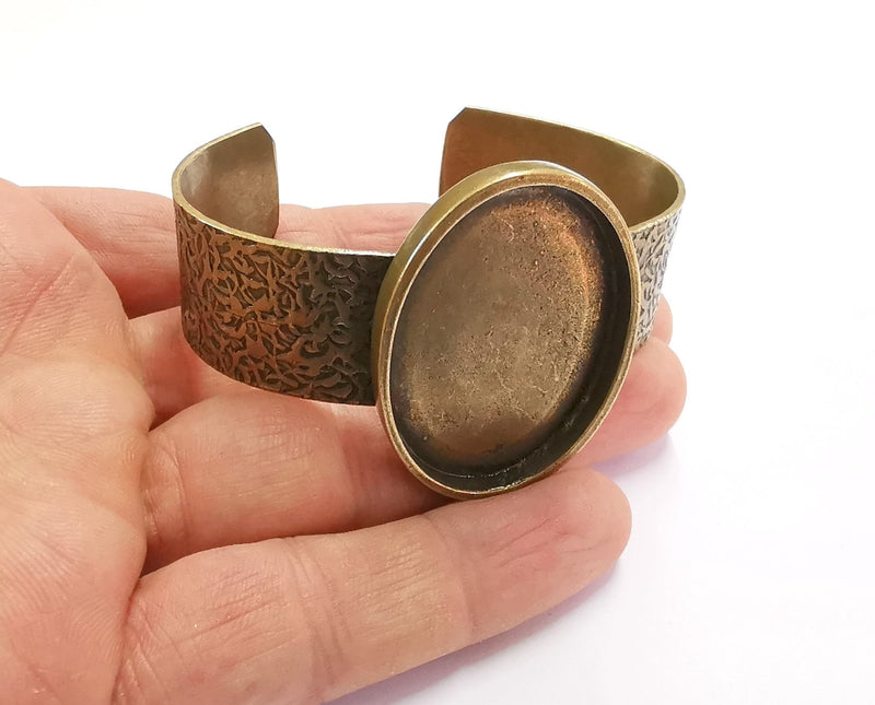 Bracelet Blank Resin Bangle Dry Flower inlay Blank Cuff Bezel Glass Cabochon Base Textured Adjustable Antique Bronze (40x30mm ) G20366