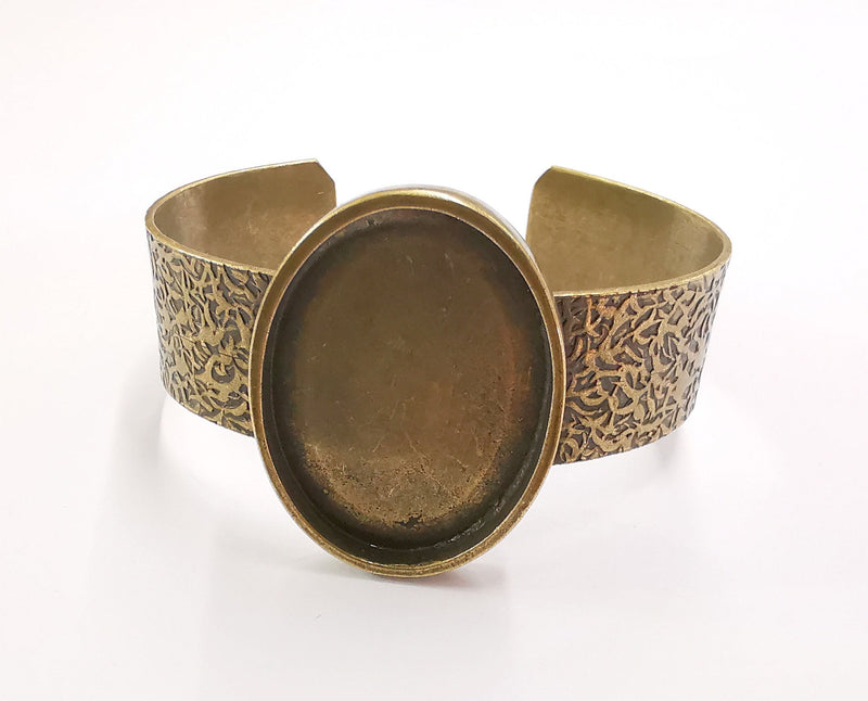 Bracelet Blank Resin Bangle Dry Flower inlay Blank Cuff Bezel Glass Cabochon Base Textured Adjustable Antique Bronze (40x30mm ) G20366