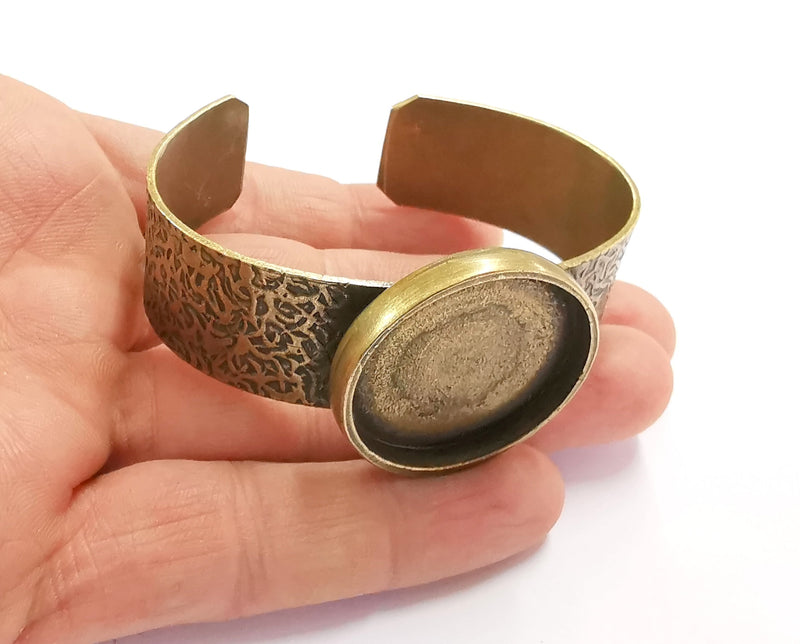Bracelet Blank Resin Bangle Dry Flower inlay Blank Cuff Bezel Glass Cabochon Base Textured Adjustable Antique Bronze (30mm ) G20367