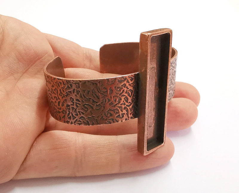 Bracelet Blank Resin Bangle Dry Flower inlay Blank Cuff Bezel Glass Cabochon Base Textured Adjustable Antique Copper (50x10mm) G20369