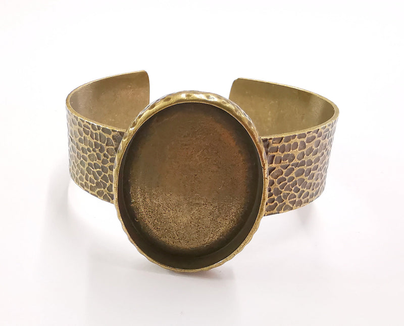 Bracelet Blank Resin Bangle Dry Flower inlay Blank Cuff Bezel Glass Cabochon Base Hammered Adjustable Antique Bronze (40x30mm ) G20370