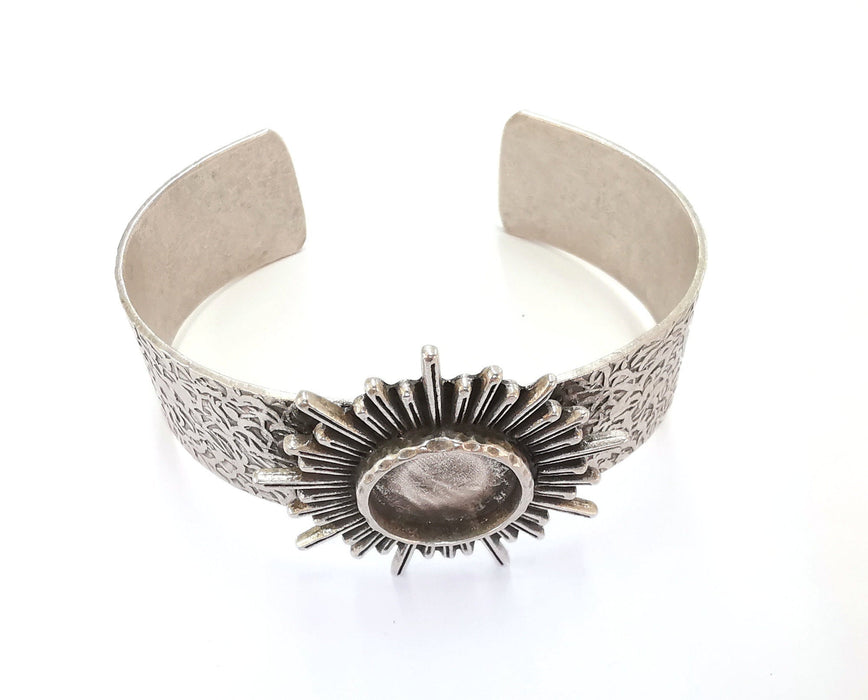 Sun Bracelet Blank Resin Bangle Dry Flower inlay Blank Cuff Bezel Glass Cabochon Base Textured Adjustable Antique Silver (16mm ) G20371