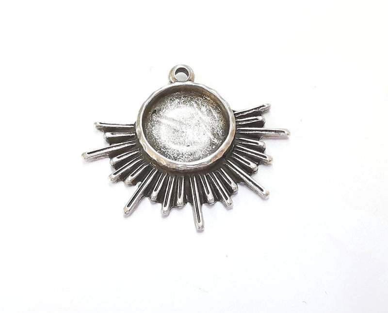 Sun Charms Blank Bezel Resin Bezel Mosaic Mountings Antique Silver Plated Charms (34x40mm) (16 mm Bezel Inner Size)  G20372