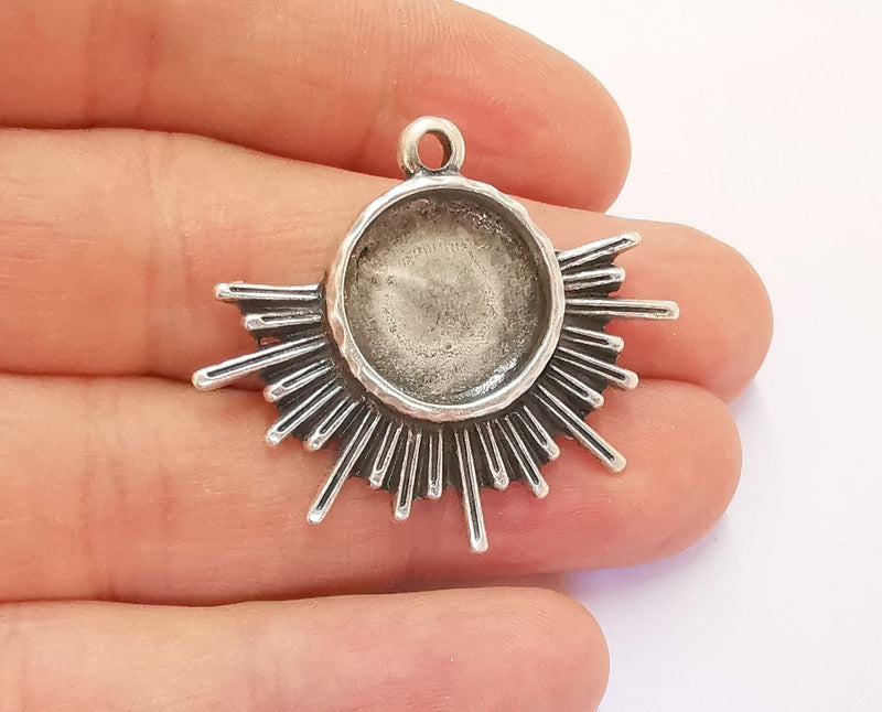 Sun Charms Blank Bezel Resin Bezel Mosaic Mountings Antique Silver Plated Charms (34x40mm) (16 mm Bezel Inner Size)  G20372
