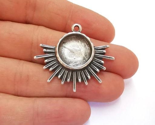 Sun Charms Blank Bezel Resin Bezel Mosaic Mountings Antique Silver Plated Charms (34x40mm) (16 mm Bezel Inner Size)  G20372