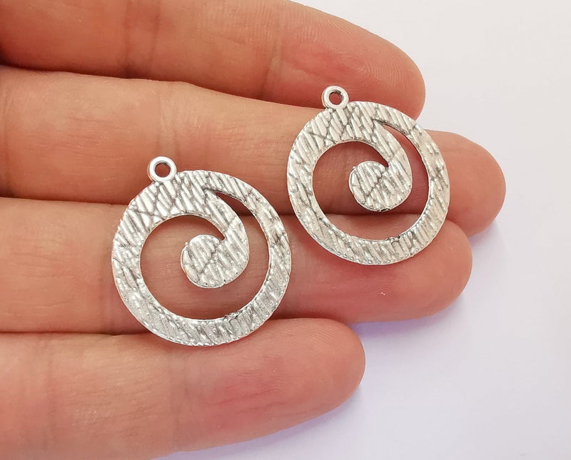 4 Spiral Charms Antique Silver Plated Charms (28x25mm)  G20373