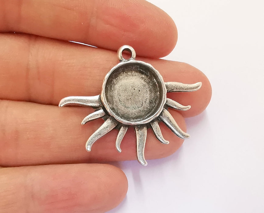 Sun Charms Blank Bezel Resin Bezel Mosaic Mountings Antique Silver Plated Charms (35x42mm) (16 mm Bezel Inner Size)  G20958