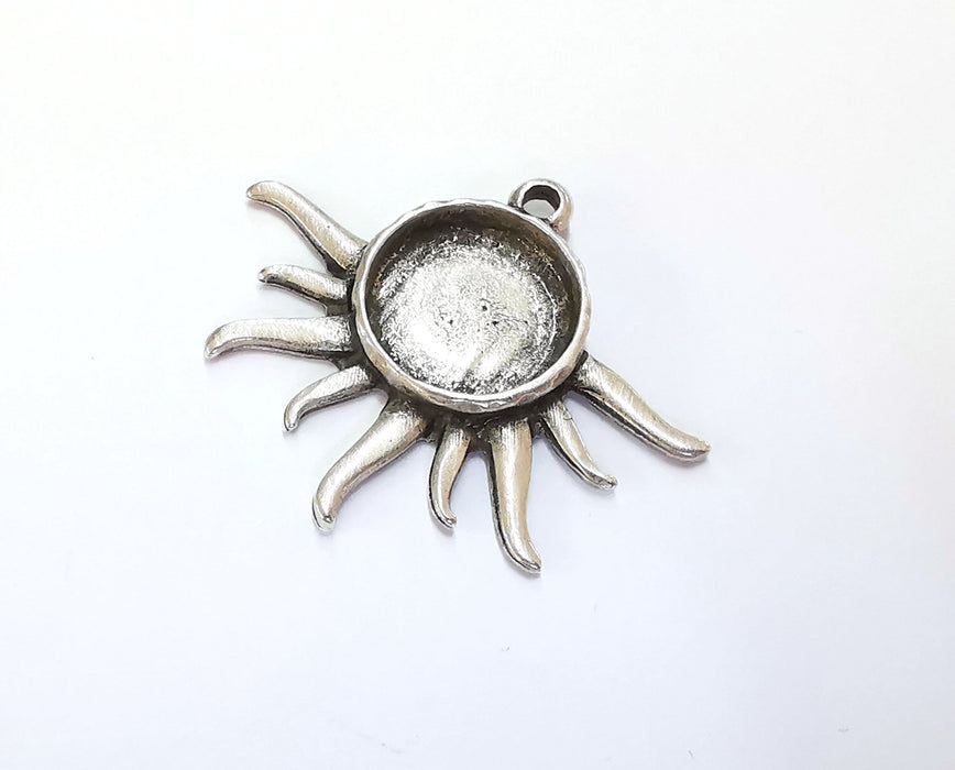 Sun Charms Blank Bezel Resin Bezel Mosaic Mountings Antique Silver Plated Charms (35x42mm) (16 mm Bezel Inner Size)  G20958