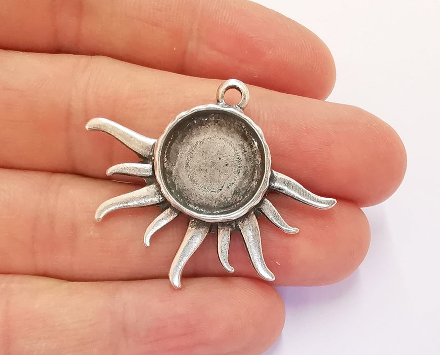 Sun Charms Blank Bezel Resin Bezel Mosaic Mountings Antique Silver Plated Charms (35x42mm) (16 mm Bezel Inner Size)  G20958