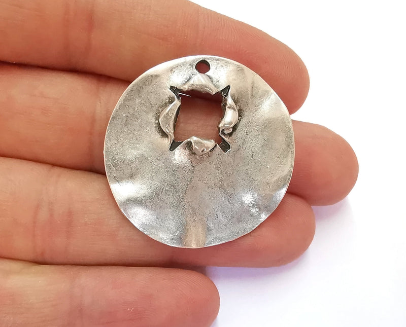 2 Silver Charms Antique Silver Plated Charms (37mm)  G20375