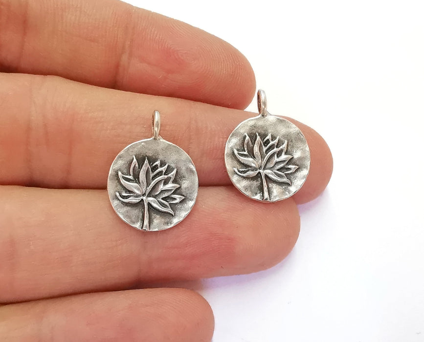 4 Lotus Charms Flower Charms Antique Silver Plated Charms (21x16mm)  G20376