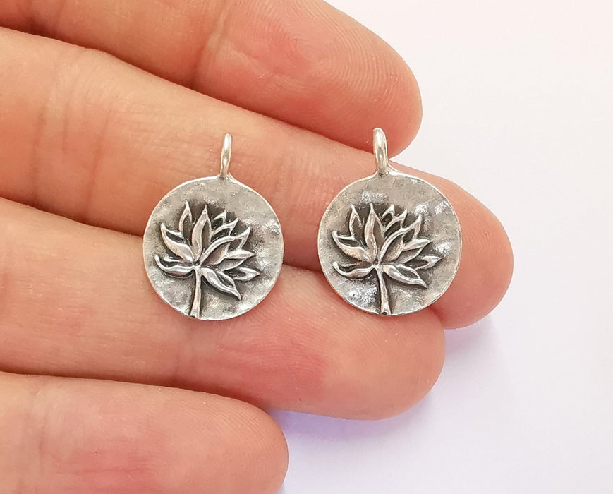 4 Lotus Charms Flower Charms Antique Silver Plated Charms (21x16mm)  G20376