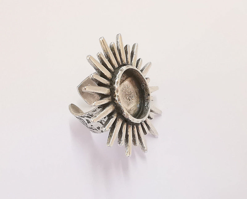 Sun Ring Blank Setting Textured Base Bezel inlay Ring Backs Glass Cabochon Mounting Adjustable Antique Silver Plated (16mm bezel ) G24414