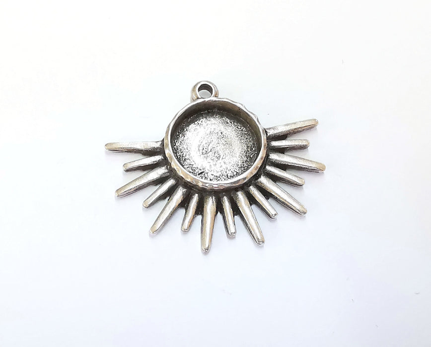 Sun Charms Blank Bezel Resin Bezel Mosaic Mountings Antique Silver Plated Charms (34x40mm) (16 mm Bezel Inner Size)  G20382