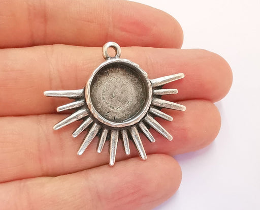 Sun Charms Blank Bezel Resin Bezel Mosaic Mountings Antique Silver Plated Charms (34x40mm) (16 mm Bezel Inner Size)  G20382