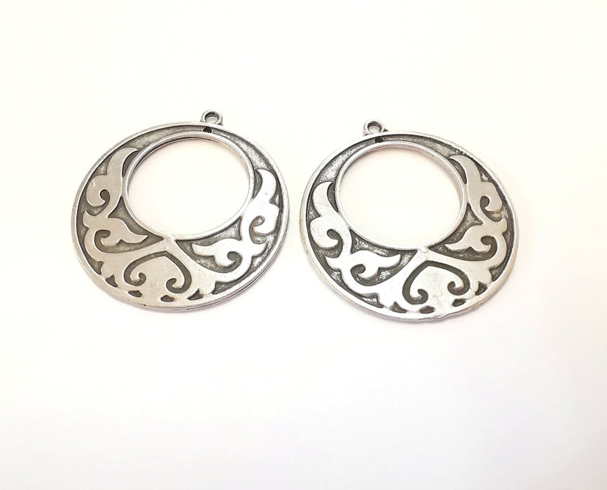 2 Silver Charms Antique Silver Plated Charms (43x40mm)  G20384