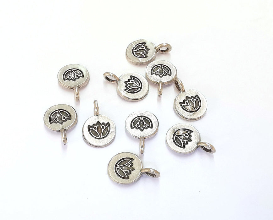 10 Lotus Charms Flower Charms  Antique Silver Plated Charm (15x10mm) G20385