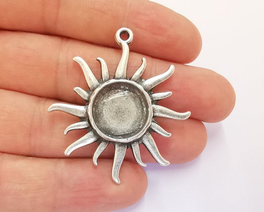 Sun Charms Blank Bezel Resin Bezel Mosaic Mountings Antique Silver Plated Charms (46x42mm) (16 mm Bezel Inner Size)  G20388