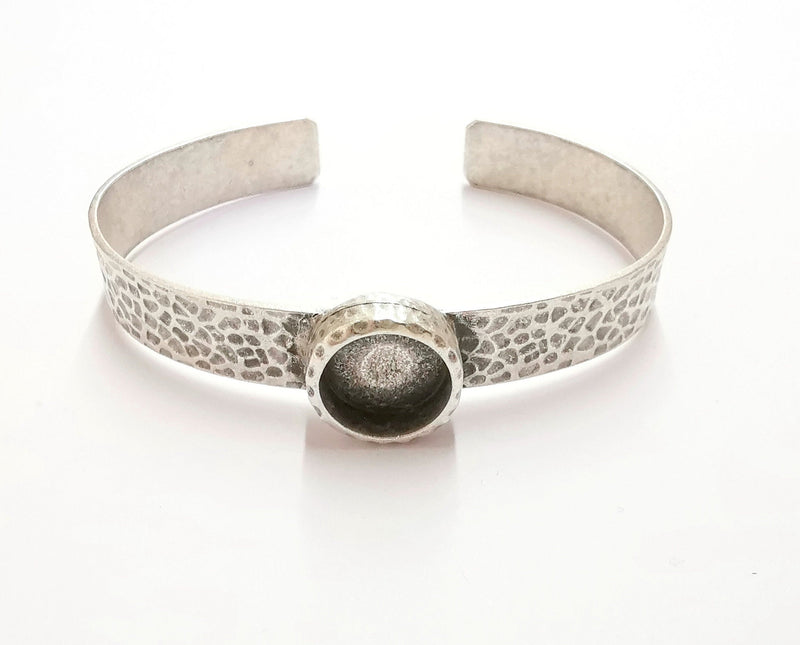 Bracelet Blank Resin Bangle Dry Flower inlay Blank Cuff Bezel Glass Cabochon Base Hammered Adjustable Antique Silver (12mm ) G19876