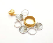 Hammered Circle Pendant Blank Resin Bezel Mosaic Mountings Antique Silver and Gold Plated Brass (80x48mm)( 20mm Bezel Inner Size)  G19878