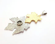 Leaf Pendant Blank Resin Bezel Mosaic Mountings Antique Silver and Gold Plated Brass (103x45mm)( 9mm Bezel Inner Size)  G19879