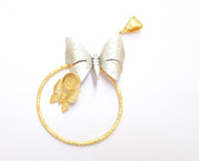 Butterflies Pendant Blank Resin Bezel Mosaic Mountings Antique Silver and Gold Plated Brass (100x53mm)( 10mm Bezel Inner Size)  G19881