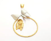 Butterflies Pendant Blank Resin Bezel Mosaic Mountings Antique Silver and Gold Plated Brass (100x53mm)( 10mm Bezel Inner Size)  G19881